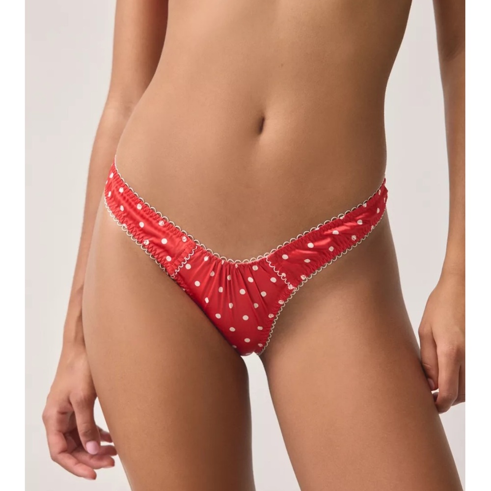 For Love & Lemons That's Amore Polka Dot Thong in Red